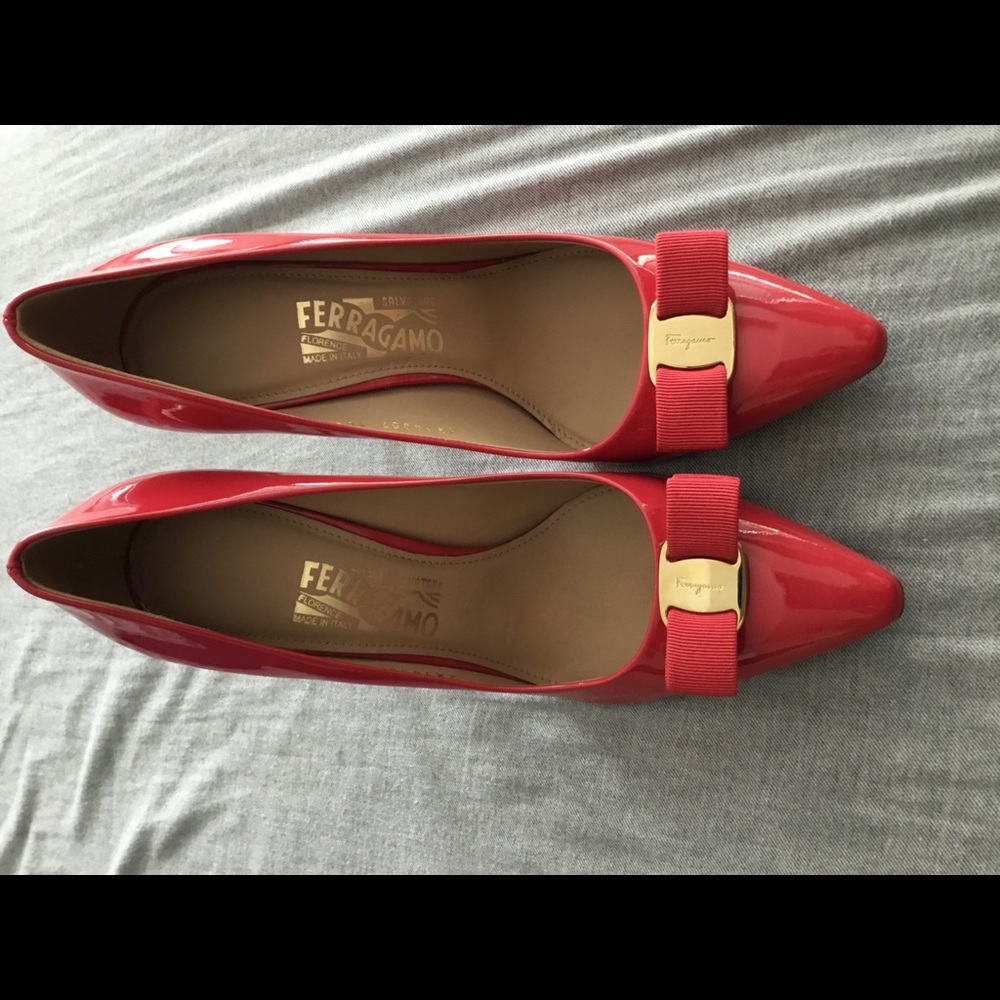 Coral/Red Patent Ferragamo Heels